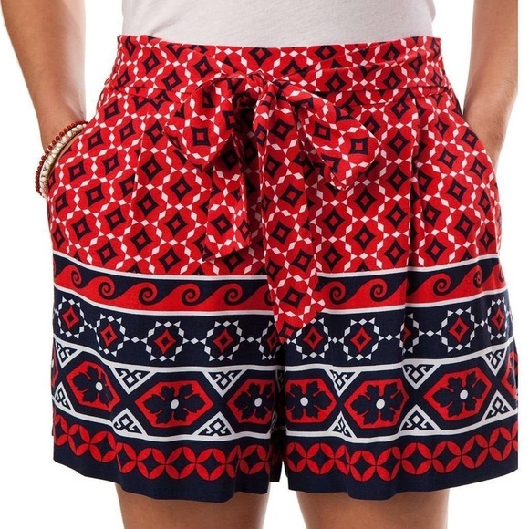 Southern Tide Pants - Southern Tide Riley Tie Shorts Patriotic Red, White, Blue Geometric, Size Small